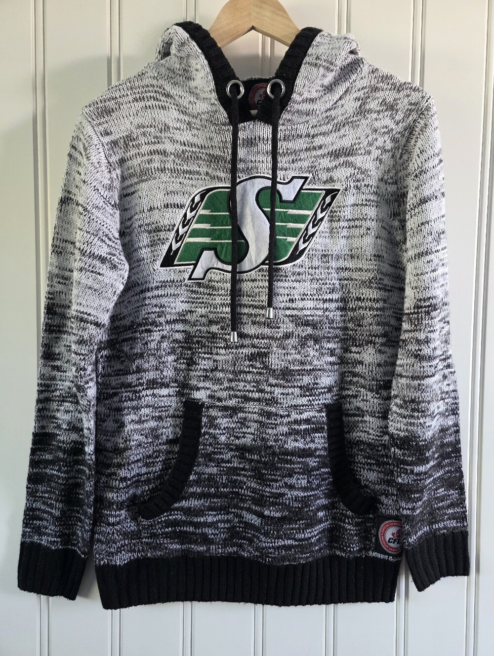 Saskatchewan Rough Riders CFL Football Knit Sweater Hoodie Small Grey Black
